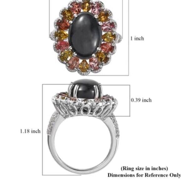 Black & Multi Color Tourmaline Natural Zircon Halo Platinum Sterling Silver Ring - Picture 12 of 13
